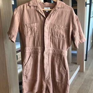 MATE the Label Short Sleeve Linen Jumpsuit - Brown Rust